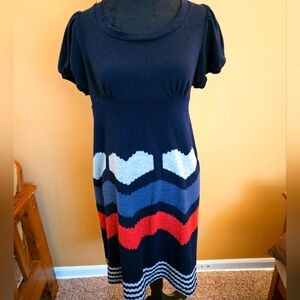 Vintage Black Knit Dress with Chevron Pattern